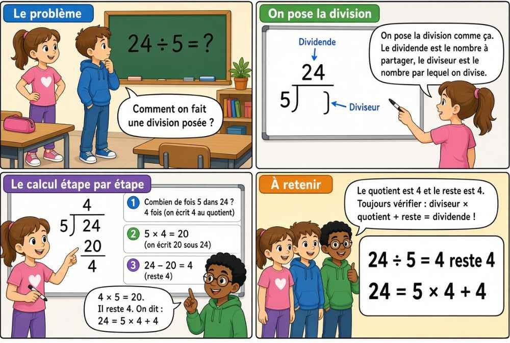 Exemple Sagace : la division expliquée en bande dessinée