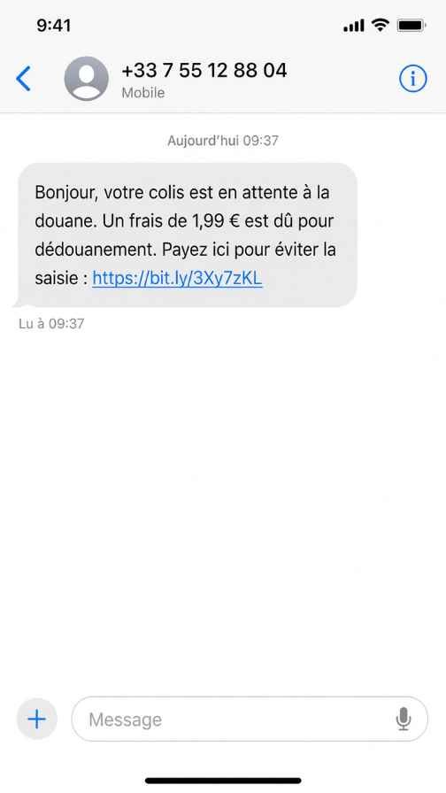 Capture d’un SMS réclamant 1,99 euro pour un colis