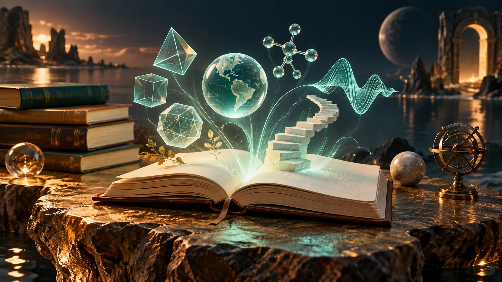 Un livre ouvert et un espace d’apprentissage lumineux.